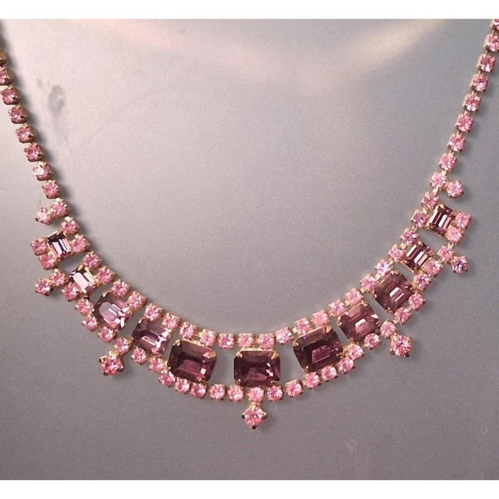 Vintage Purple & Pink Rhinestone Necklace Bib Collar